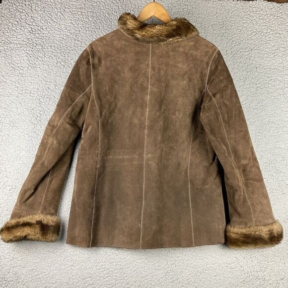 Suede Leather Coat Faux Fur Trim New York & Company Womens Size M Winter Jacket - Picture 2 of 16